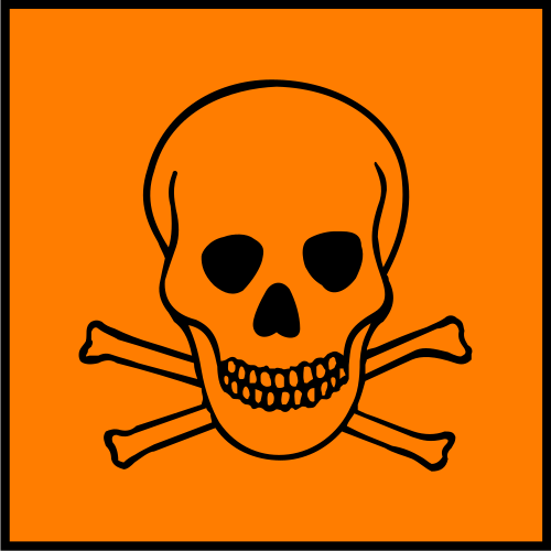 Toxic skull hazard icon highlighting legal and completion risks
